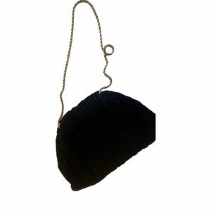 Loeffler Randall Black Pleated Clutch with Gold Chain